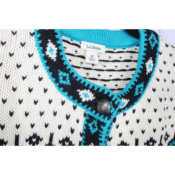 LL Bean Black Snowflakes Fair Cotton Button Down Nordic Sweater Size S - Picture 7 of 9